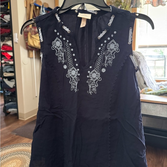 Knox Rose Tops - Knox Rose Navy Blue Embroidered Blouse